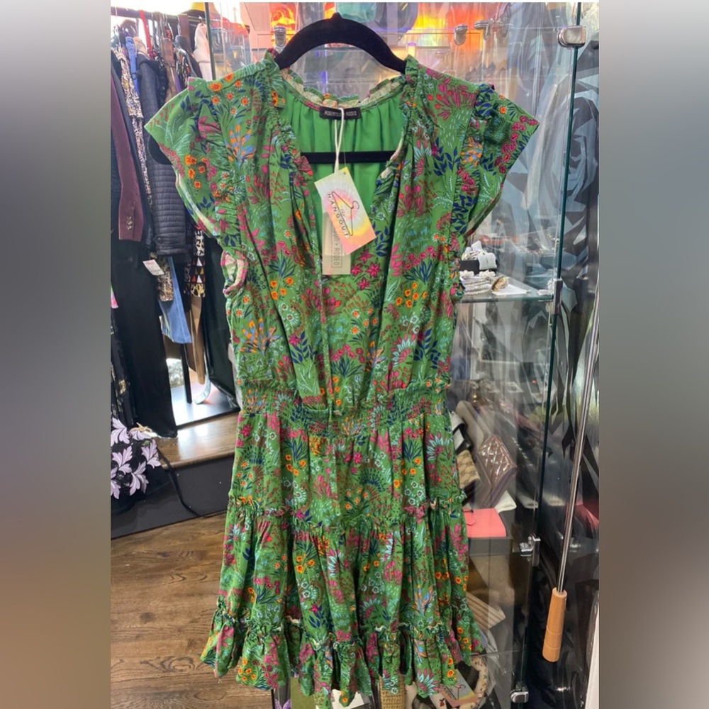 Green Floral Ruffle Mini Dress - Women's